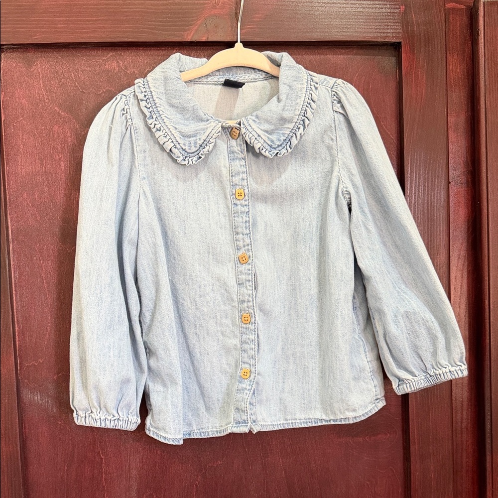 GAP Light Blue Denim Shirt Ruffle Collar - Picture 2 of 5